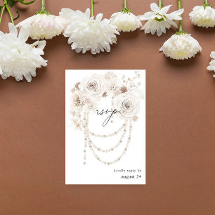 Pearls & White Floral w Meal RSVP Card