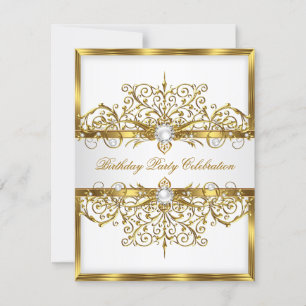 Pearls White Gold Elegant Birthday Party 3 Invitation