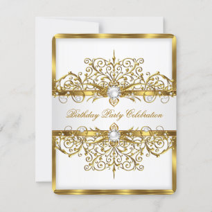 Pearls White Gold Elegant Birthday Party 3 Invitation
