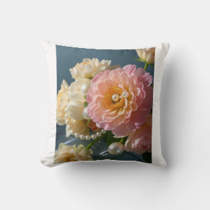 Pearls with pink flowers throw pillow