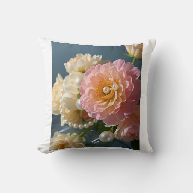 Pearls with pink flowers  throw pillow (Front)