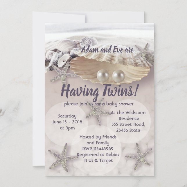 PearlsTwins baby shower invitation (Front)