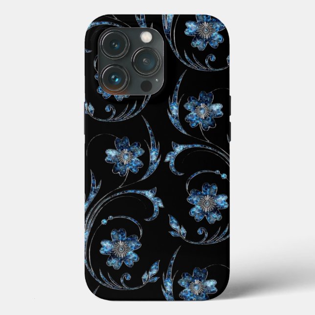 Pearly Blue Floral  Case-Mate iPhone Case (Back)