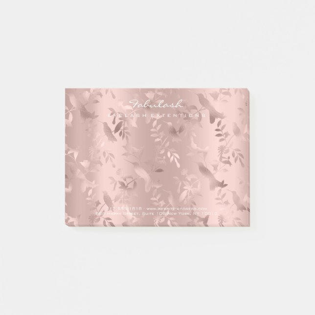 Pearly Blush Pink Rose Gold Powder Humming-bird Post-it Notes (Front)