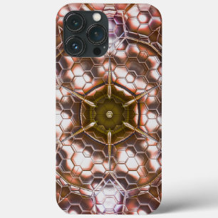 Pearly brown kaleidoscope of overlapping hexagons iPhone 13 pro max case