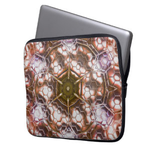 Pearly brown kaleidoscope of overlapping hexagons laptop sleeve