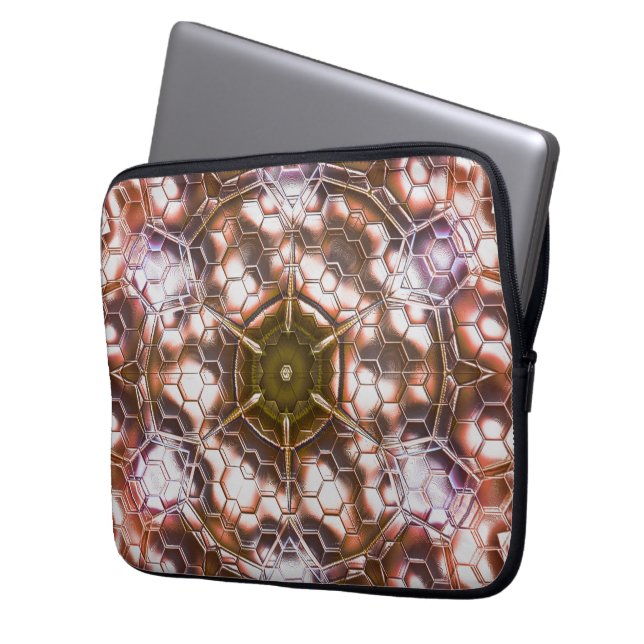 Pearly brown kaleidoscope of overlapping hexagons  laptop sleeve (Front Left)