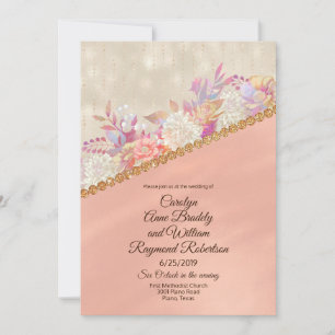 Pearly Coral Ivory and Gold Floral Wedding Invitation
