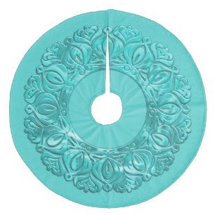 Pearly Filigree Edge Turquoise with Any Colour Fleece Tree Skirt