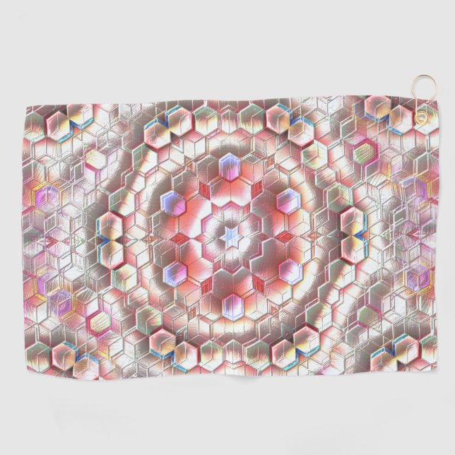 Pearly hexagon forming a soft relief cube illusion golf towel (Horizontal)