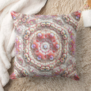 Pearly hexagon forming a soft relief cube illusion throw pillow