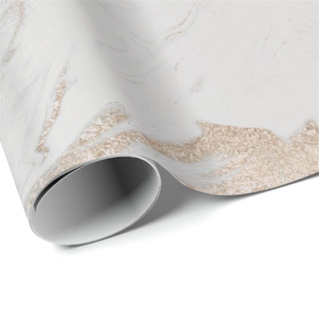 Pearly Ivory Gold Pastel Metallic Grey Marble Glam Wrapping Paper (Roll Corner)