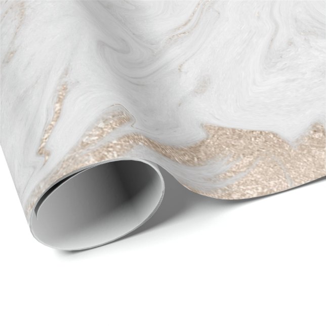 Pearly Ivory Gold Pastel White Grey Marble Glam Wrapping Paper (Roll Corner)