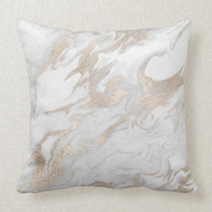 Pearly Ivory Titanium Grey White Marble Throw Pillow