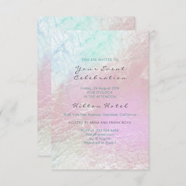 Pearly Metallic Blue Pink Purple Pastel Glass Invitation (Front/Back)