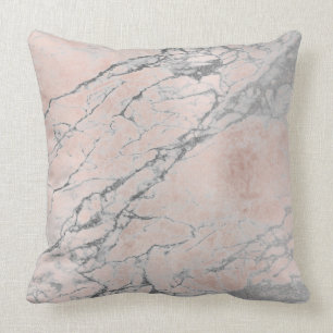 Pearly Pink Rose Gold Silver Grey Blush Marble Throw Pillow