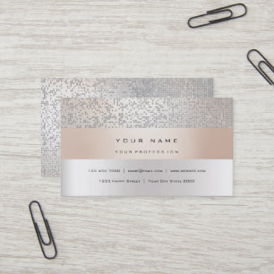 Pearly Titanium Faux Gold Stripes Minimal Silver Business Card