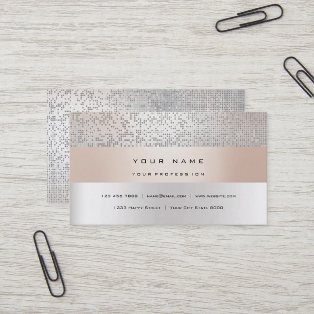Pearly Titanium Faux Gold Stripes Minimal Silver Business Card (Front/Back In Situ)