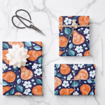 Pears and Blossoms in Orange and Blue