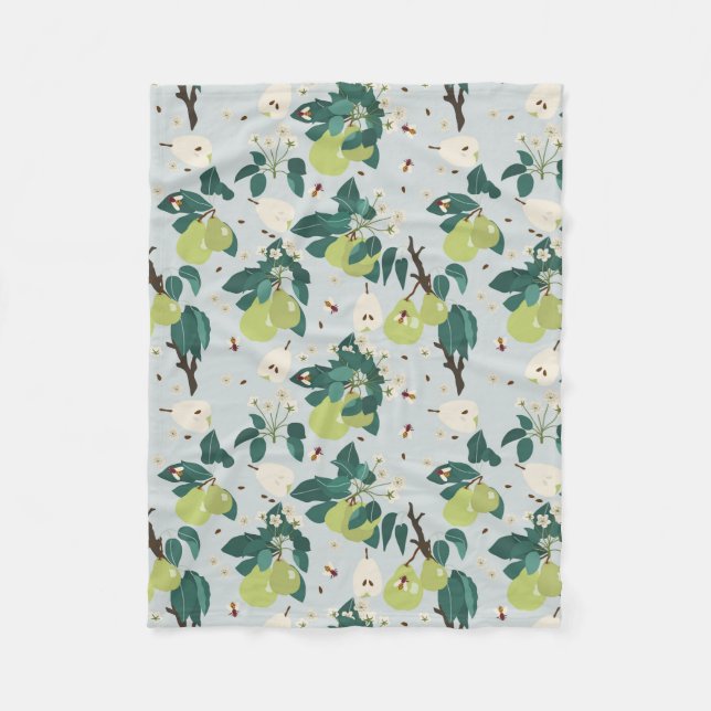 Pears & Bees in a Botanical Floral Garden Kitchen Fleece Blanket (Front)