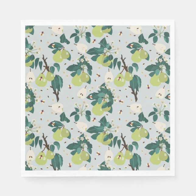Pears & Bees in a Botanical Floral Garden Kitchen Napkin (Front)