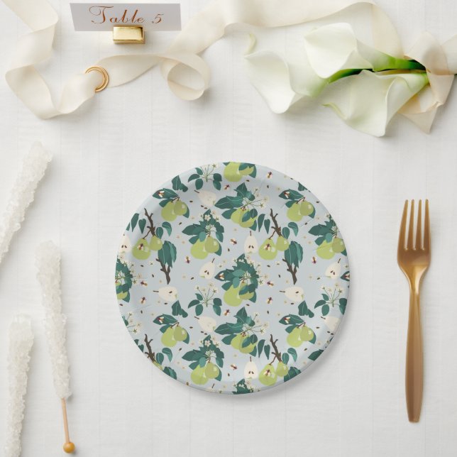 Pears & Bees in a Botanical Floral Garden Kitchen Paper Plate (Wedding)