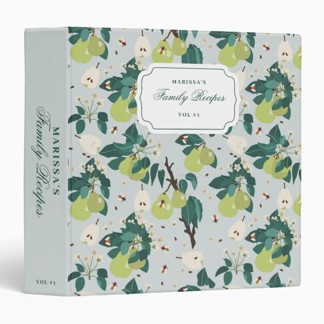 Pears & Bees in a Botanical Floral Garden Recipe Binder (Front/Spine)
