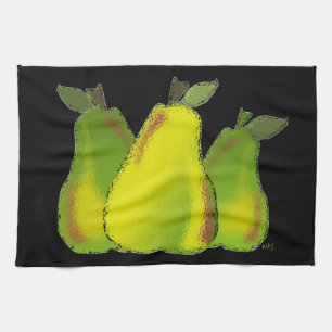 Pears Digital Art Black Background Kitchen Towel