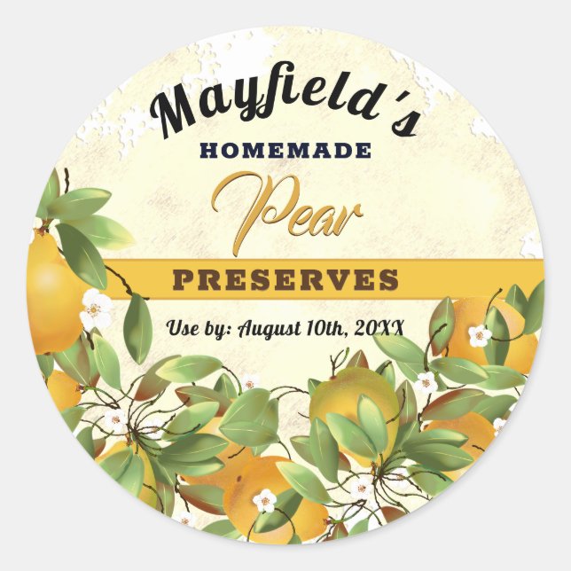 Pears Fruit Canne | Étiquette Jam Jar (Devant)