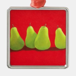 Pears on Red Cloth Metal Ornament