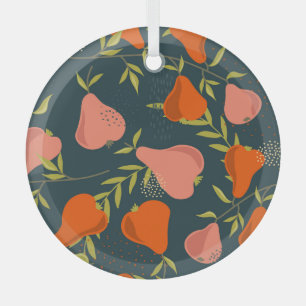 Pears Overlap: Colourful Vintage Wallpaper Glass Ornament