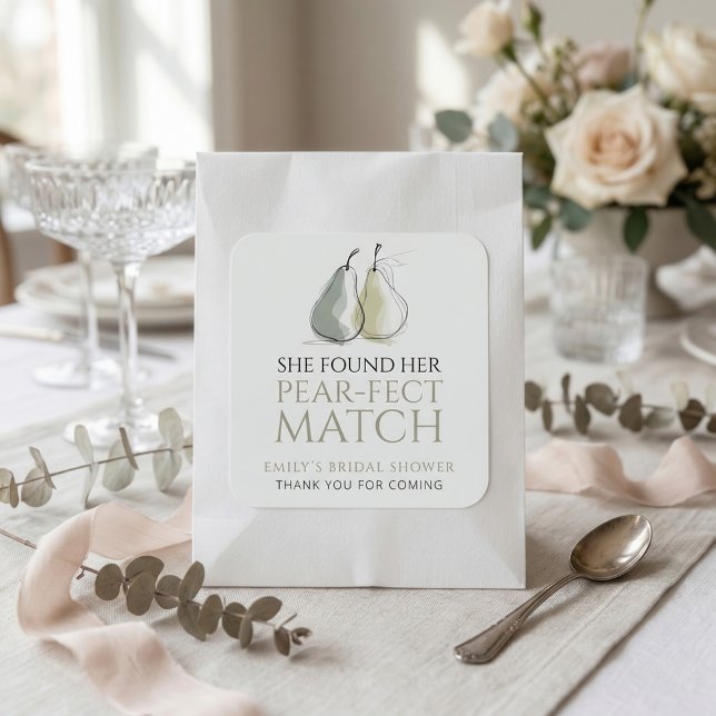 Pears Pear-fect Match Bridal Shower Thank you Square Sticker (Creator Uploaded)