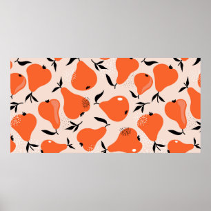Pears seamless pattern. Hand drawn illustration wi Poster