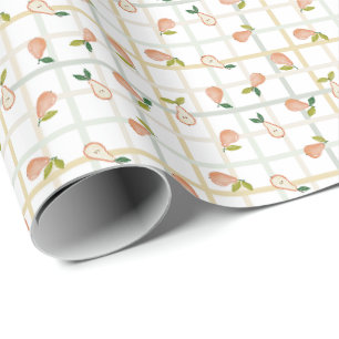 Pears summer picnic plaid gingham neutral wrapping paper
