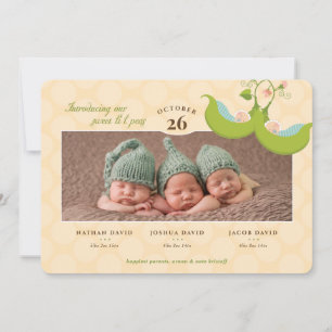 Peas in a Pod All Boys Triplets Birth Announcement