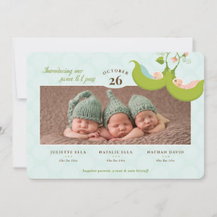 Peas in a Pod Boy Girl Triplets Birth Announcement