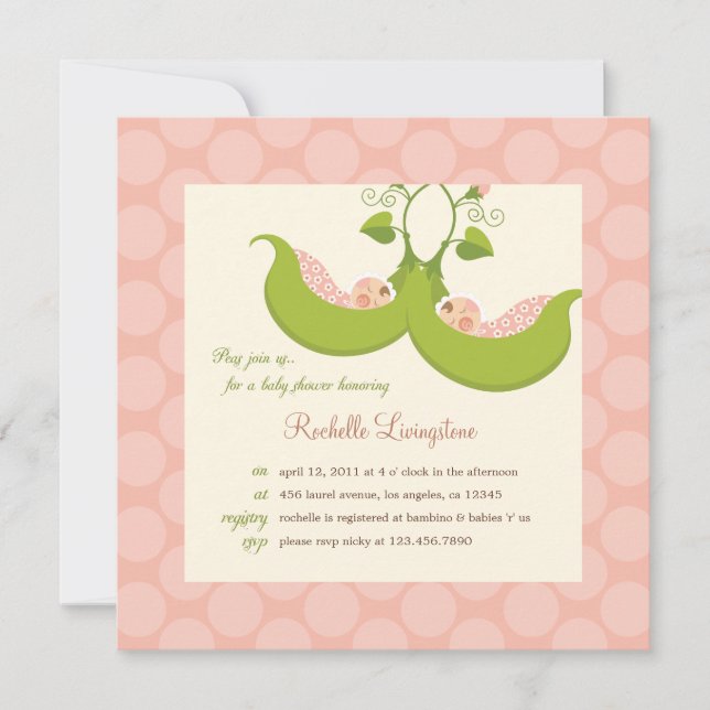 Peas in a Pod Girl Twins Baby Shower Invitation (Front)