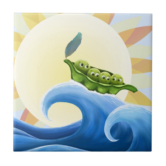 Peas in a Pod on a Wave in the Sun -fun- Tile (Front)