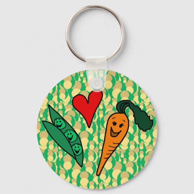 Peas Love Carrots, Cute Green and Orange Design Keychain (Front)