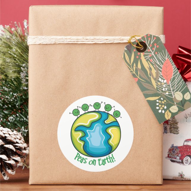 Peas on Earth Classic Round Sticker (Holiday)