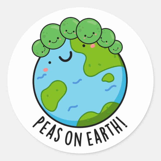 Peas On Earth Funny Veggie Peace Pun  Classic Round Sticker (Front)