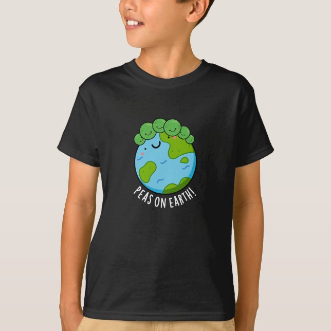Peas On Earth Funny Veggie Peace Pun Dark BG T-Shirt (Front)