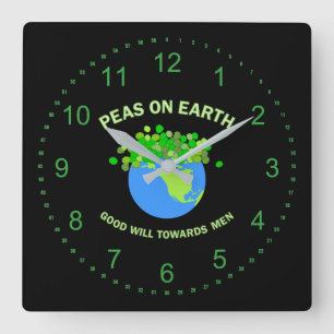 Peas On Earth Square Wall Clock