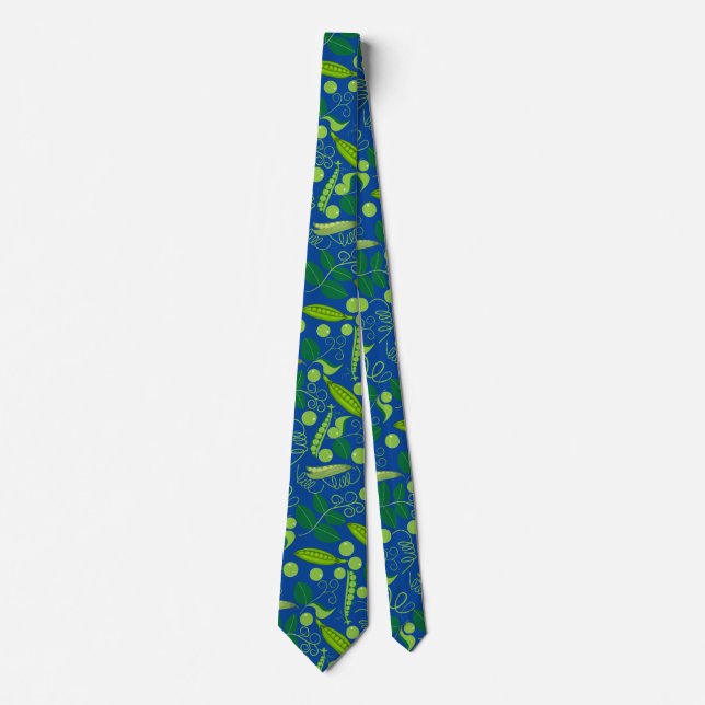 Peas pattern 01.bw Blue BG Tie (Front)