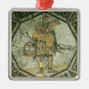 Peasant carrying a ewe and a basket of cheese metal ornament