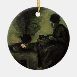 Peasant Woman by Fireplace by Vincent van Gogh Ceramic Ornament