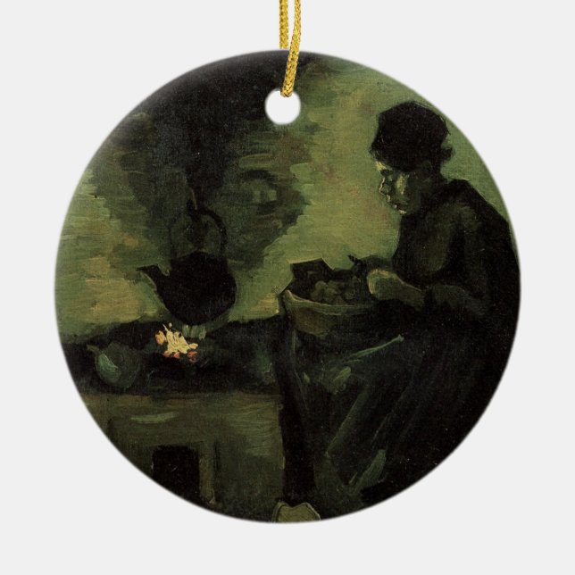 Peasant Woman by Fireplace by Vincent van Gogh Ceramic Ornament (Front)