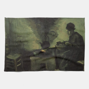 Peasant Woman by Fireplace by Vincent van Gogh Kitchen Towel