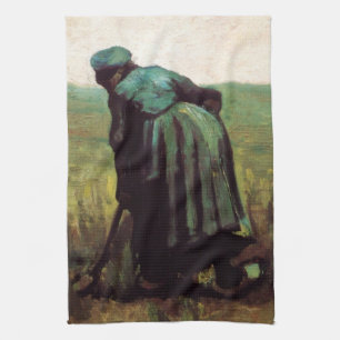 Peasant Woman Digging by Vincent van Gogh Kitchen Towel