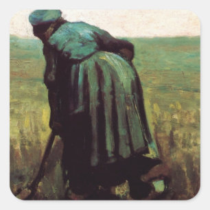 Peasant Woman Digging by Vincent van Gogh Square Sticker